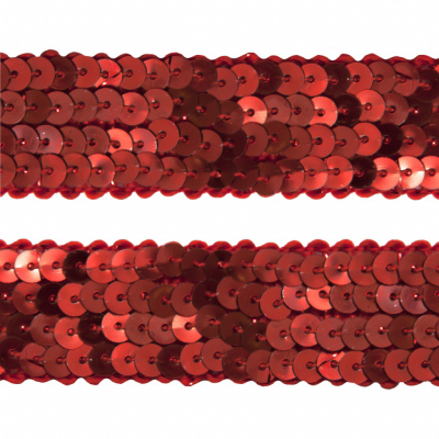 Тесьма с пайетками 3, шир. 20 мм/уп. 25+/-1 м, цвет красный - купить в Череповце. Цена: 778.19 руб.