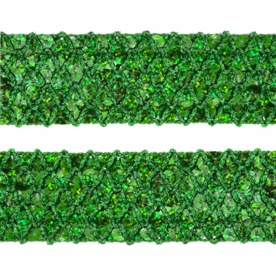 Тесьма с пайетками D4, шир. 35 мм/уп. 25+/-1 м, цвет зелёный - купить в Череповце. Цена: 1 321.65 руб.