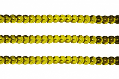 Пайетки "ОмТекс" на нитях, SILVER-BASE, 6 мм С / упак.73+/-1м, цв. 7 - св.золото - купить в Череповце. Цена: 468.37 руб.