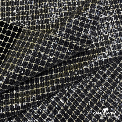 Ткань костюмная с пайетками, 100%полиэстр, 460+/-10 гр/м2, 150см #309 - цв. чёрный - купить в Череповце. Цена 1 203.93 руб.