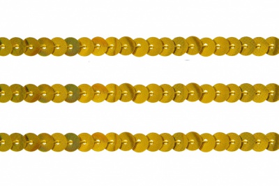 Пайетки "ОмТекс" на нитях, SILVER SHINING, 6 мм F / упак.91+/-1м, цв. 48 - золото - купить в Череповце. Цена: 356.19 руб.