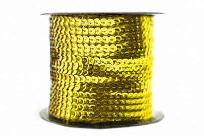Пайетки "ОмТекс" на нитях, SILVER-BASE, 6 мм С / упак.73+/-1м, цв. А-1 - т.золото - купить в Череповце. Цена: 468.37 руб.