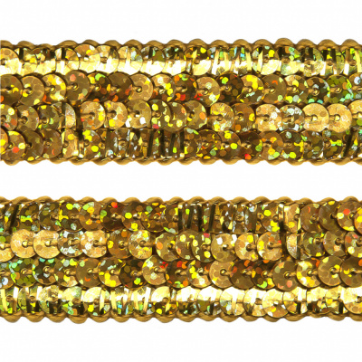 Тесьма с пайетками D16, шир. 20 мм/уп. 25+/-1 м, цвет золото - купить в Череповце. Цена: 778.19 руб.